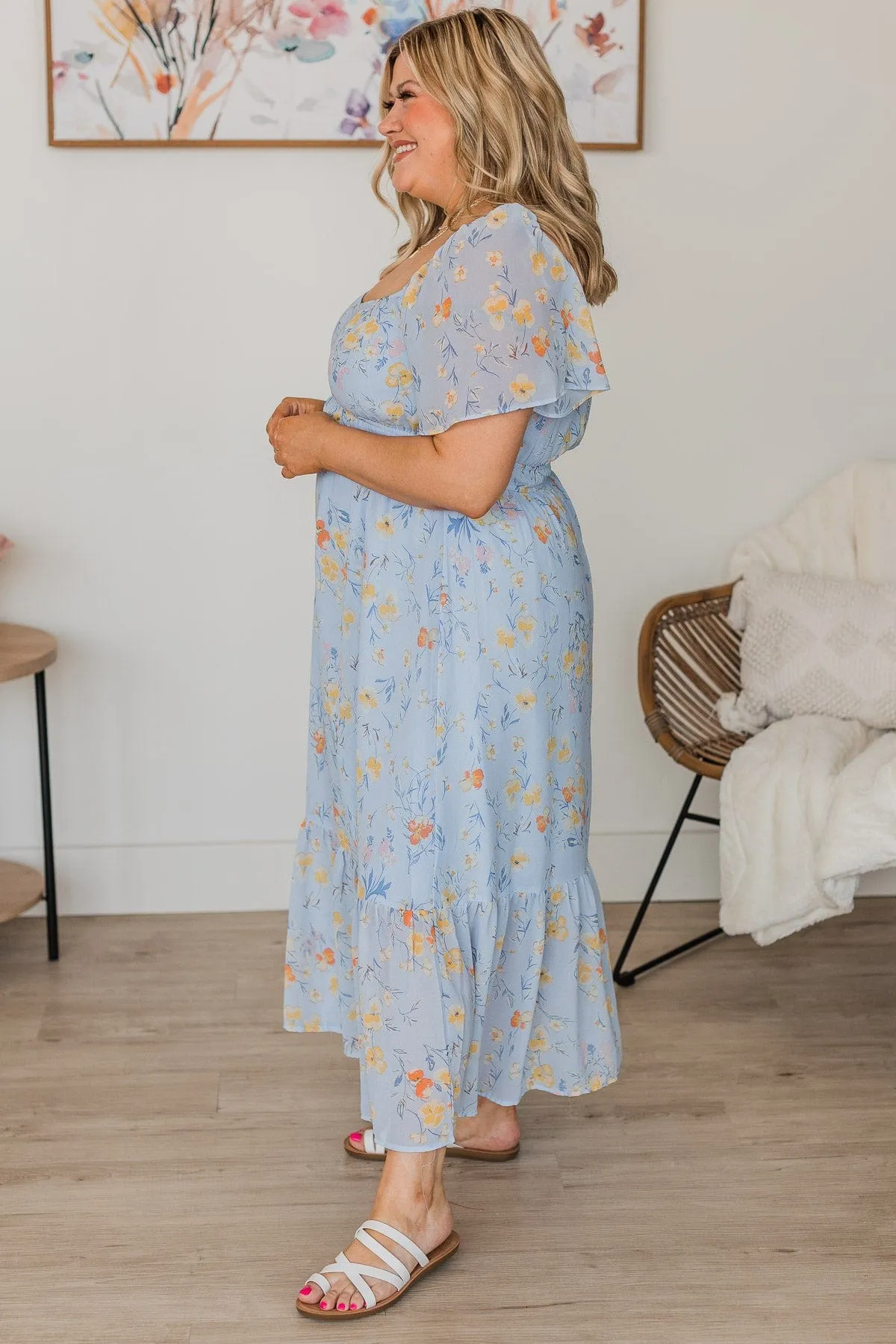 Light Blue Dance It Out Floral Midi Dress