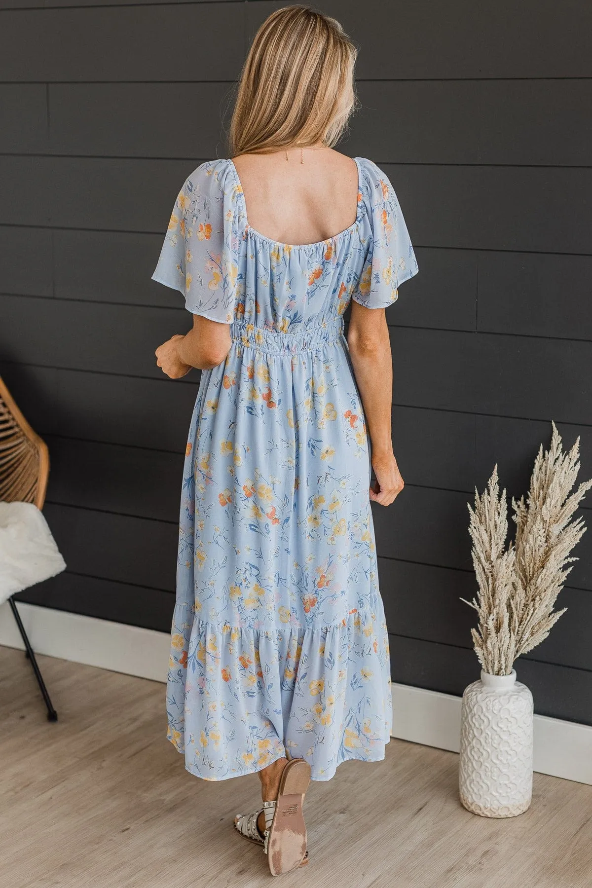 Light Blue Dance It Out Floral Midi Dress