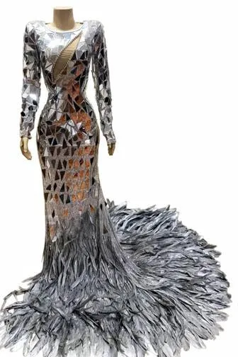 Luxury Dazzling Mirror Feather Custom Dress