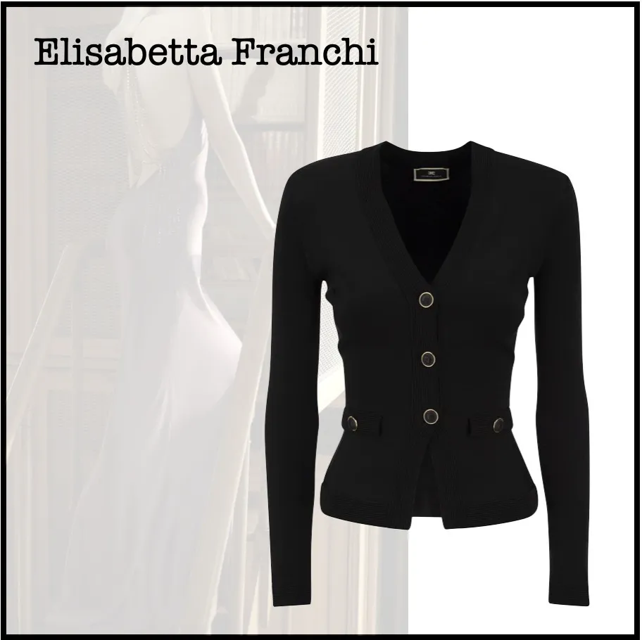 ELISABETTA FRANCHI Long Sleeves Plain Party Office Elegant Style