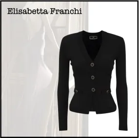 ELISABETTA FRANCHI Long Sleeves Plain Party Office Elegant Style