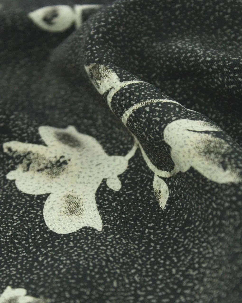 Floral Print Polyester Crepe Fabric in Black and Cream