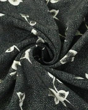 Floral Print Polyester Crepe Fabric in Black and Cream