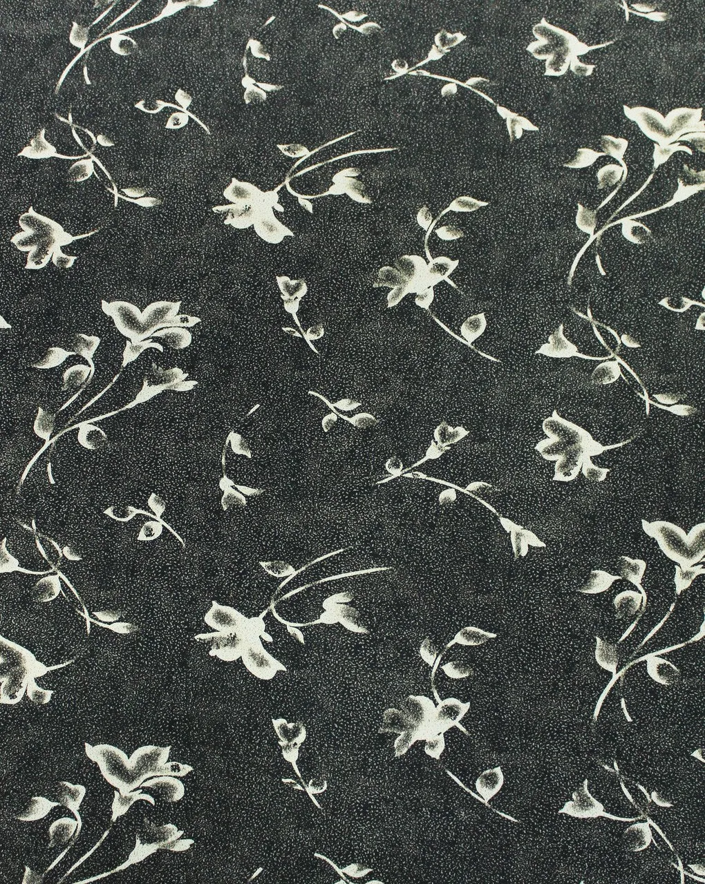 Floral Print Polyester Crepe Fabric in Black and Cream