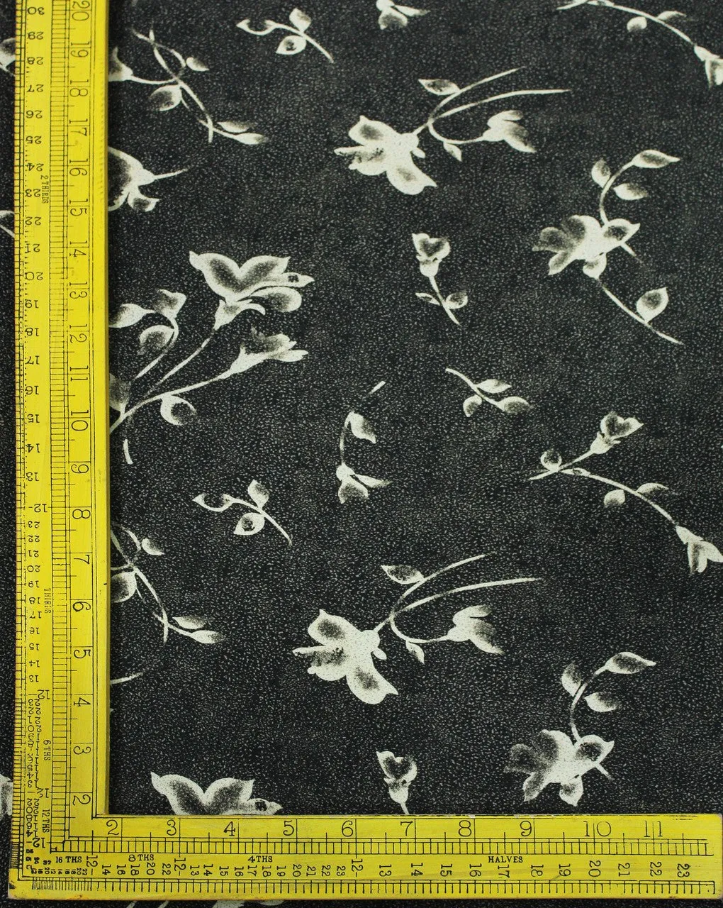 Floral Print Polyester Crepe Fabric in Black and Cream