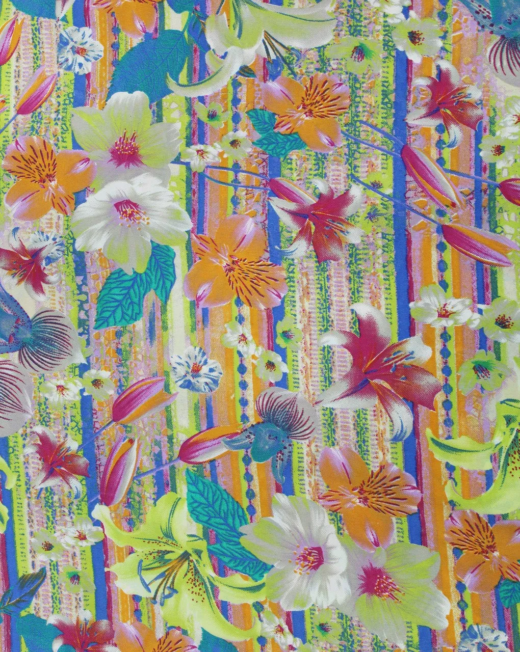 Floral Print Polyester Crepe Fabric in White and Multicolor