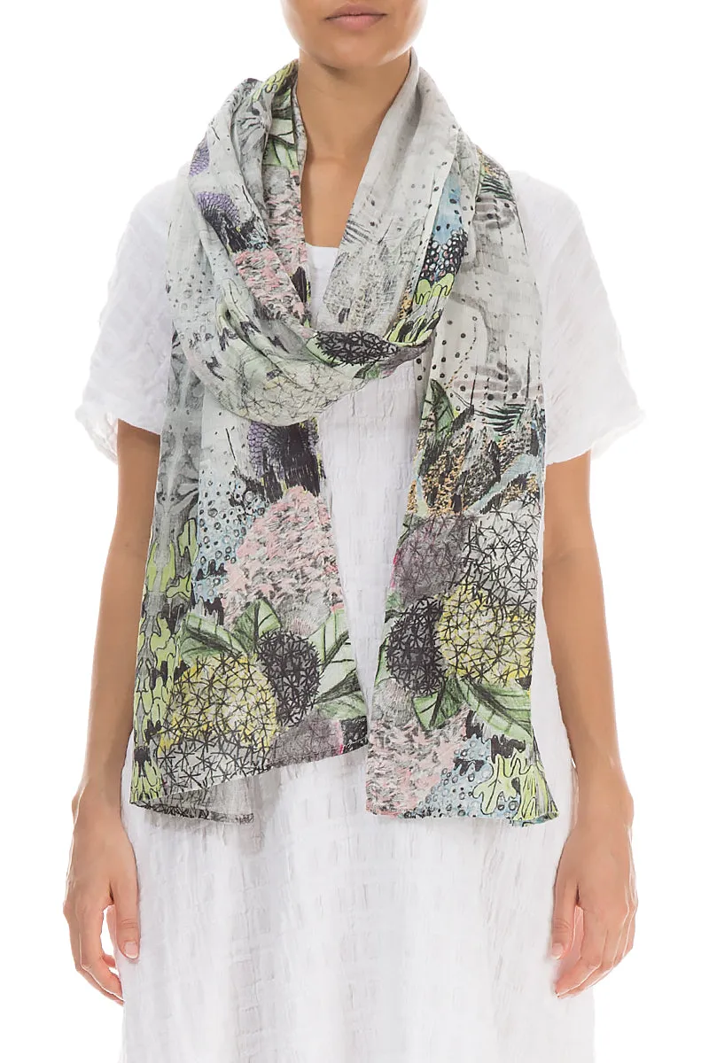 Soft Linen Scarf with Flowers Pattern