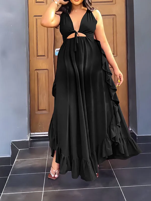 Flowy Maternity Maxi Dress with Elegant Falbala Detail