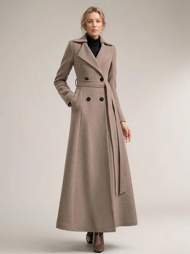 Solid Color Full Length Winter Coat with Wide Notched Lapel for Women – 2024