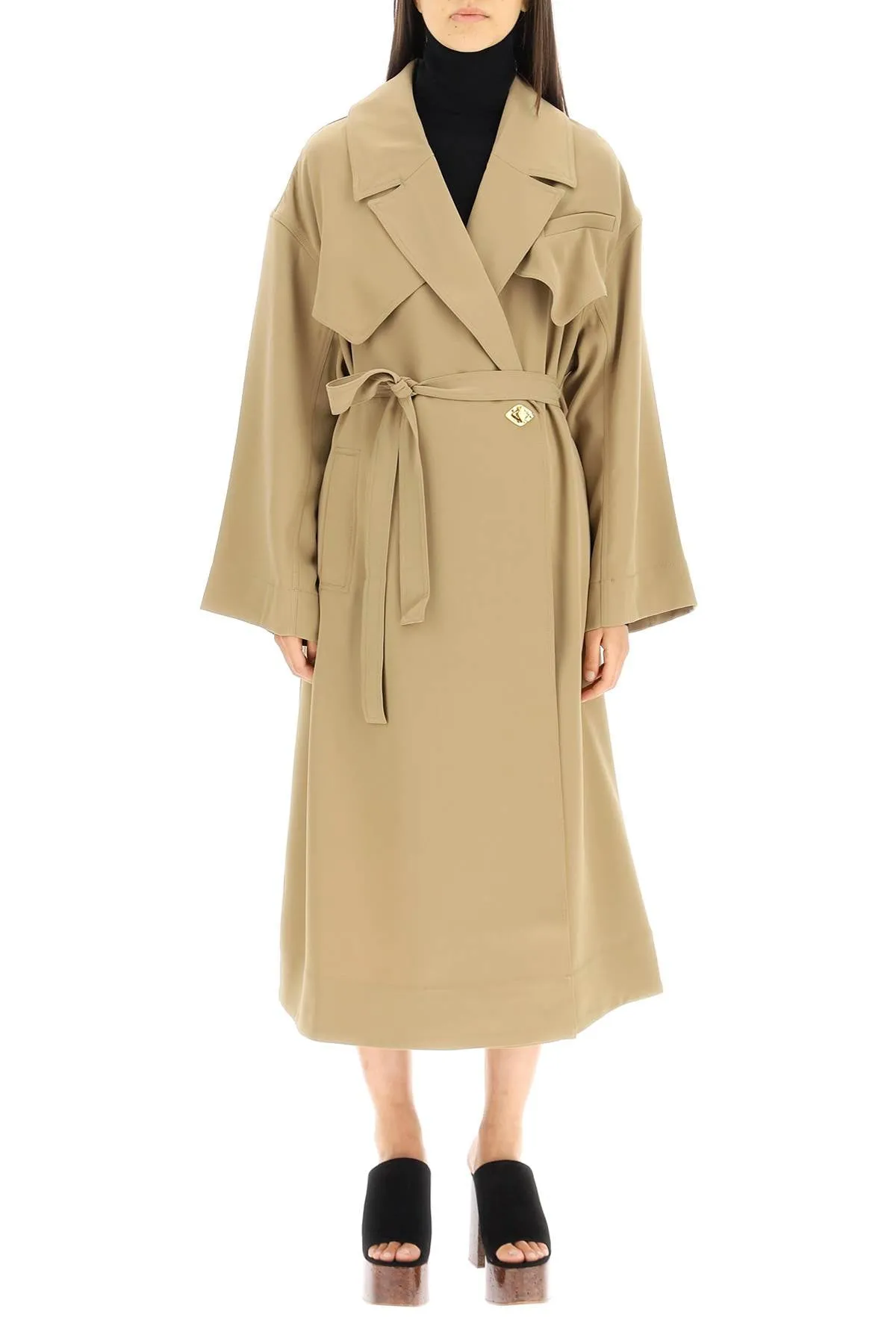 Ganni Beige Long Waterproof Coat