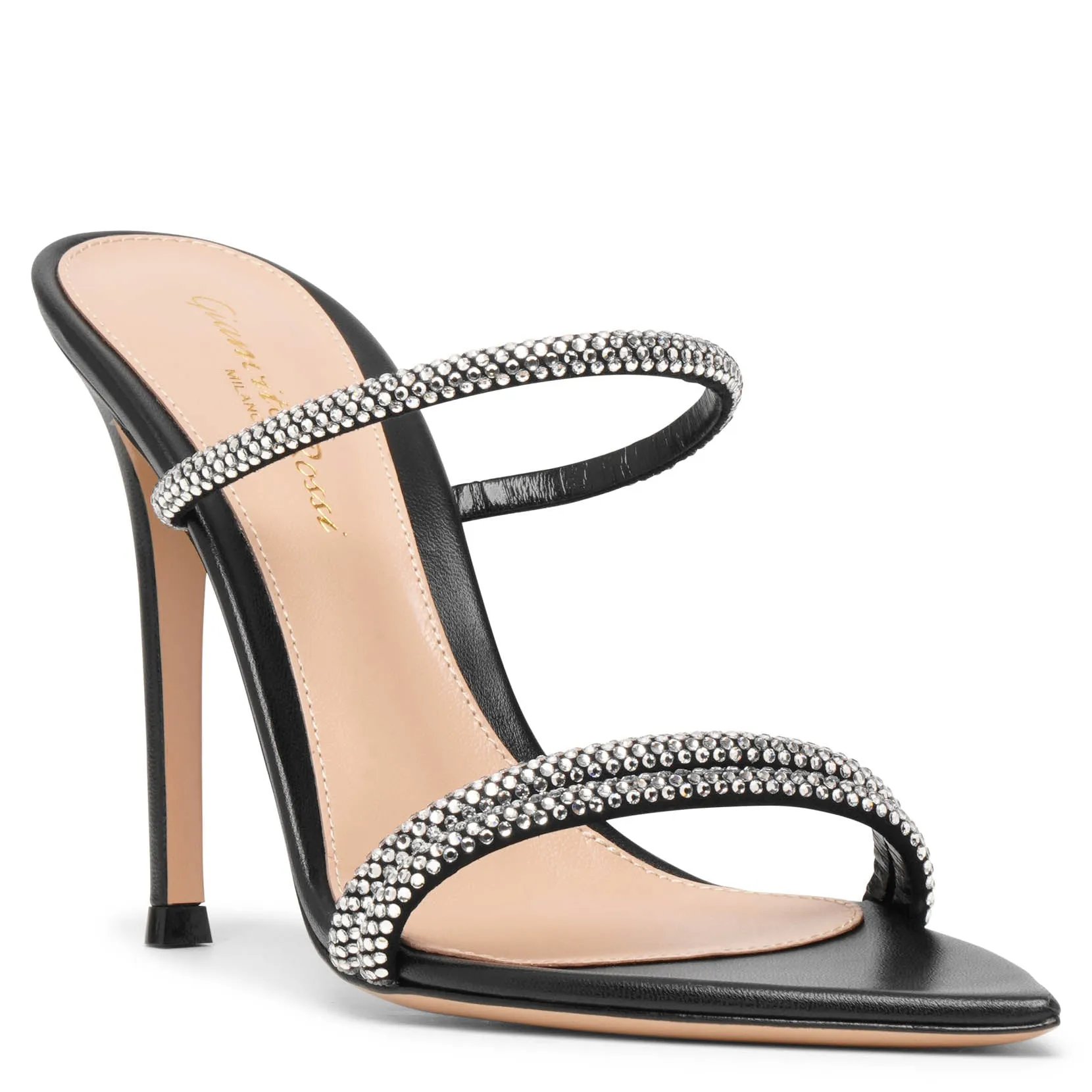 Gianvito Rossi Black Crystal 100 Mule Sandals