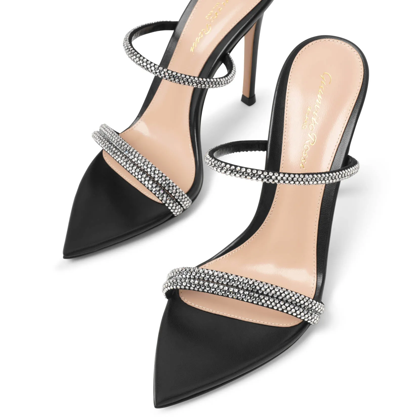 Gianvito Rossi Black Crystal 100 Mule Sandals