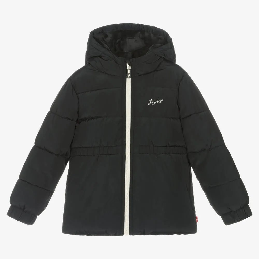 Water-Resistant Black Coat for Girls