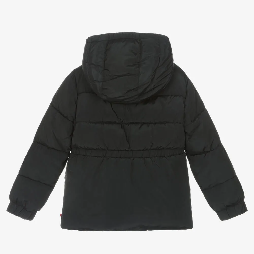 Water-Resistant Black Coat for Girls