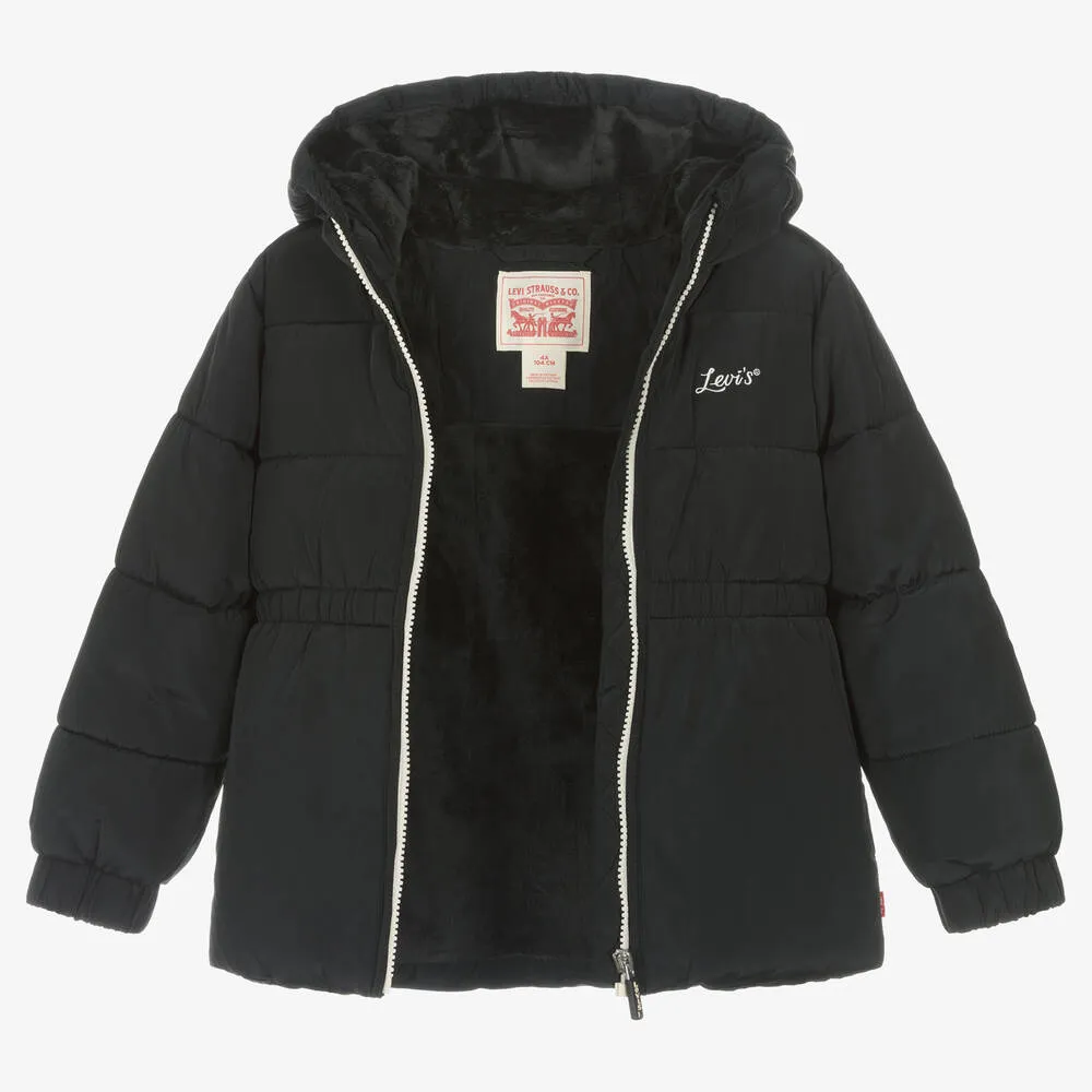 Water-Resistant Black Coat for Girls