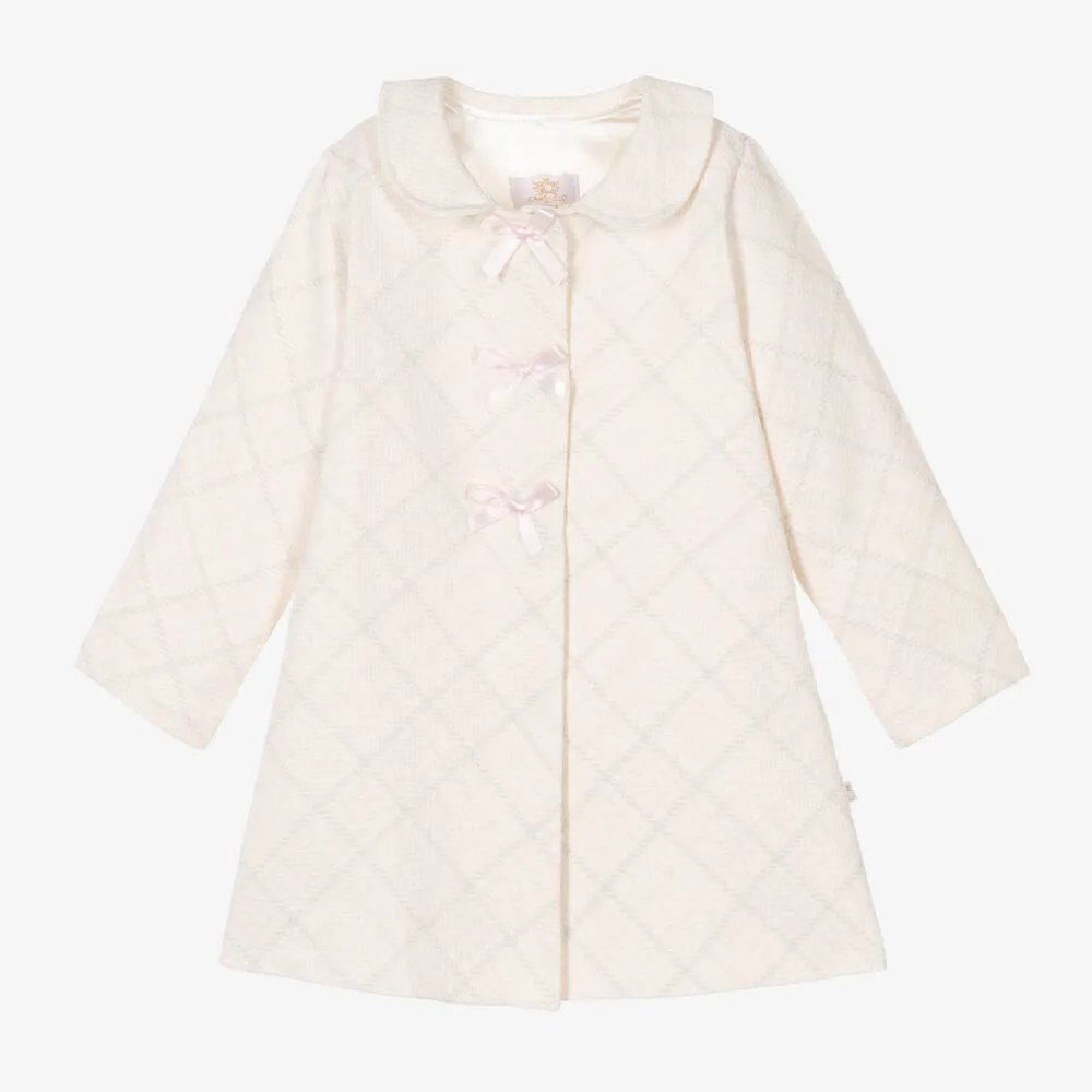 Ivory and Pink Tweed Coat for Girls