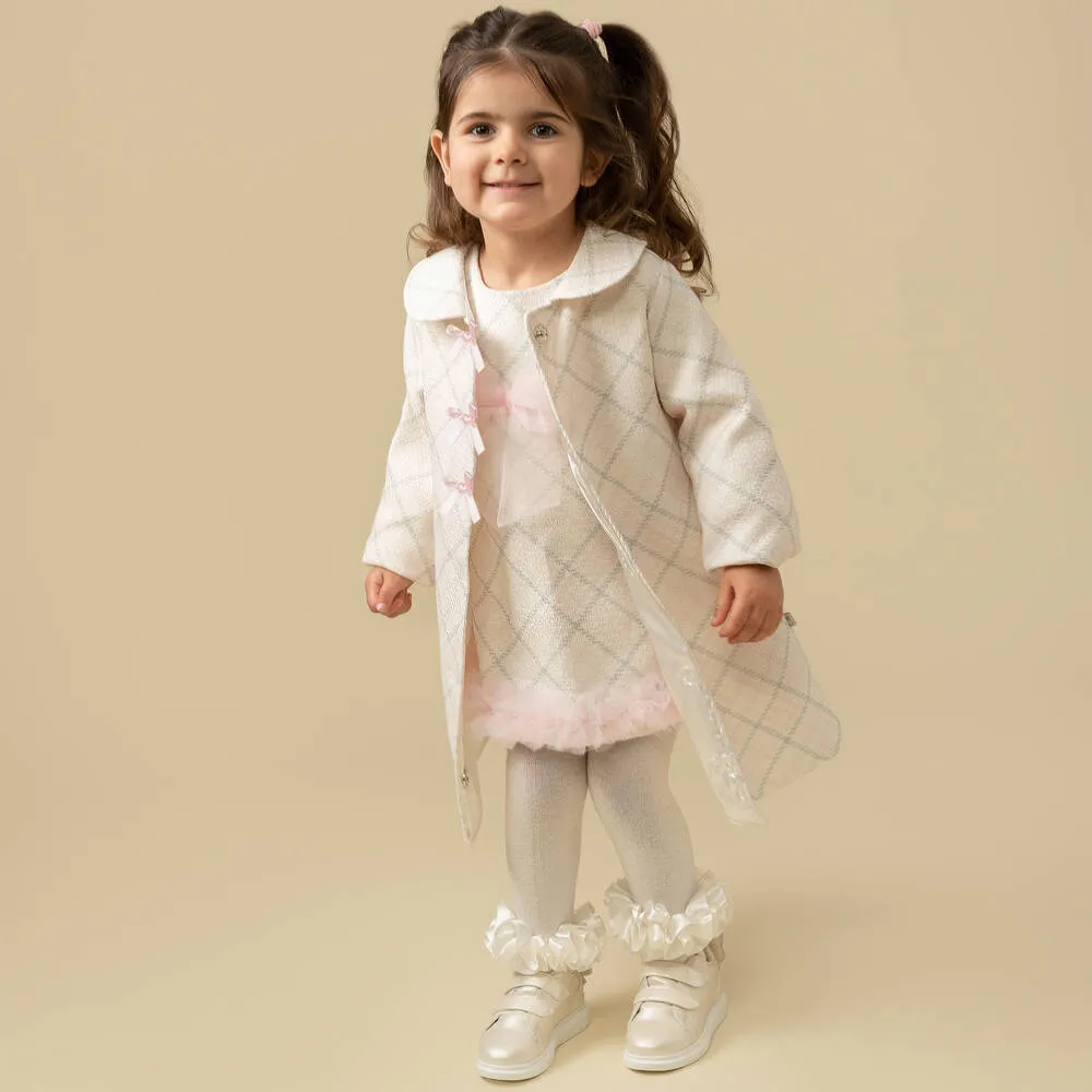 Ivory and Pink Tweed Coat for Girls