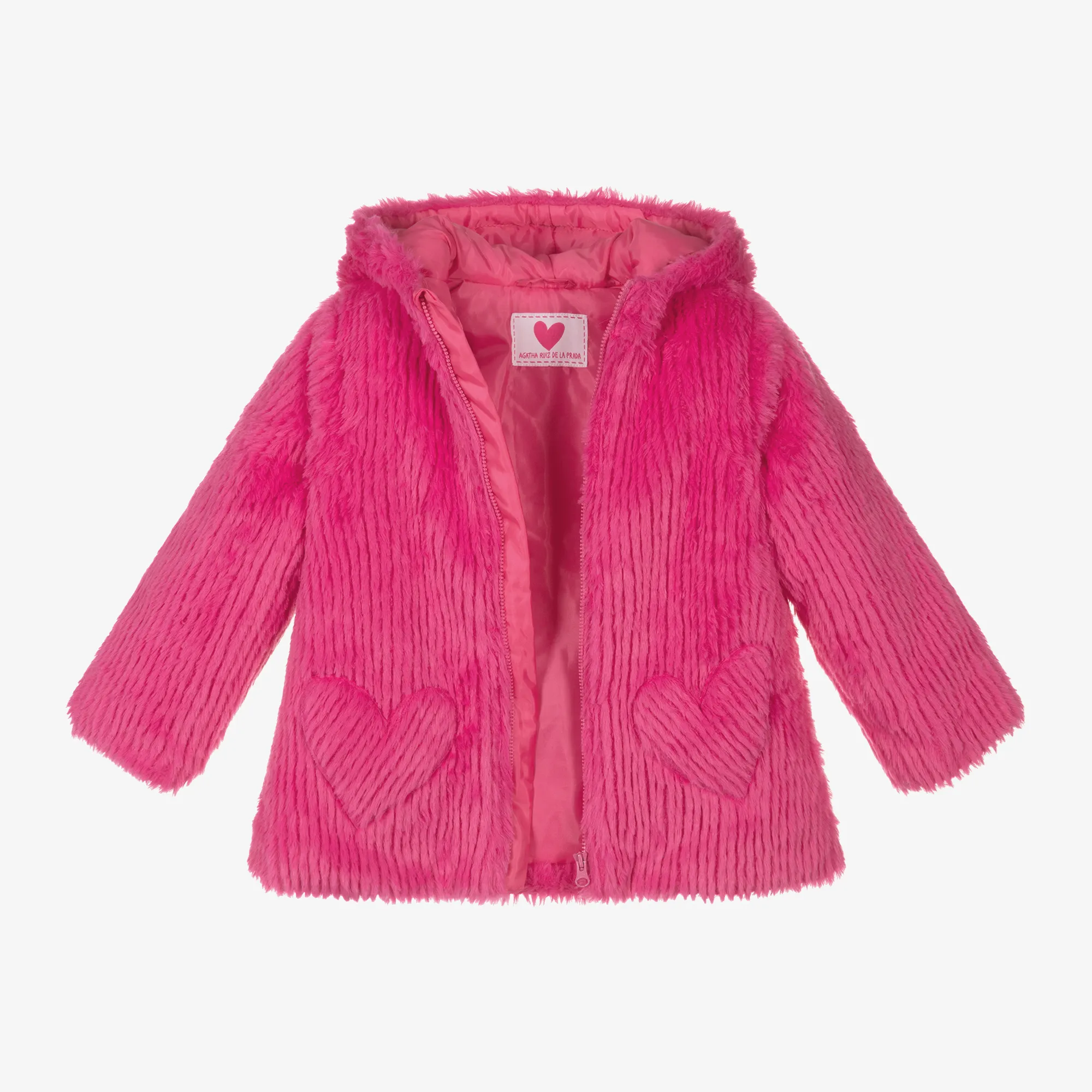 Pink Girls Faux Fur Hooded Coat