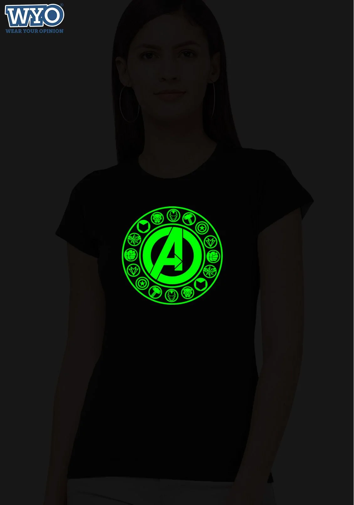 Glow In The Dark Women's Tshirt with Avengers Icons