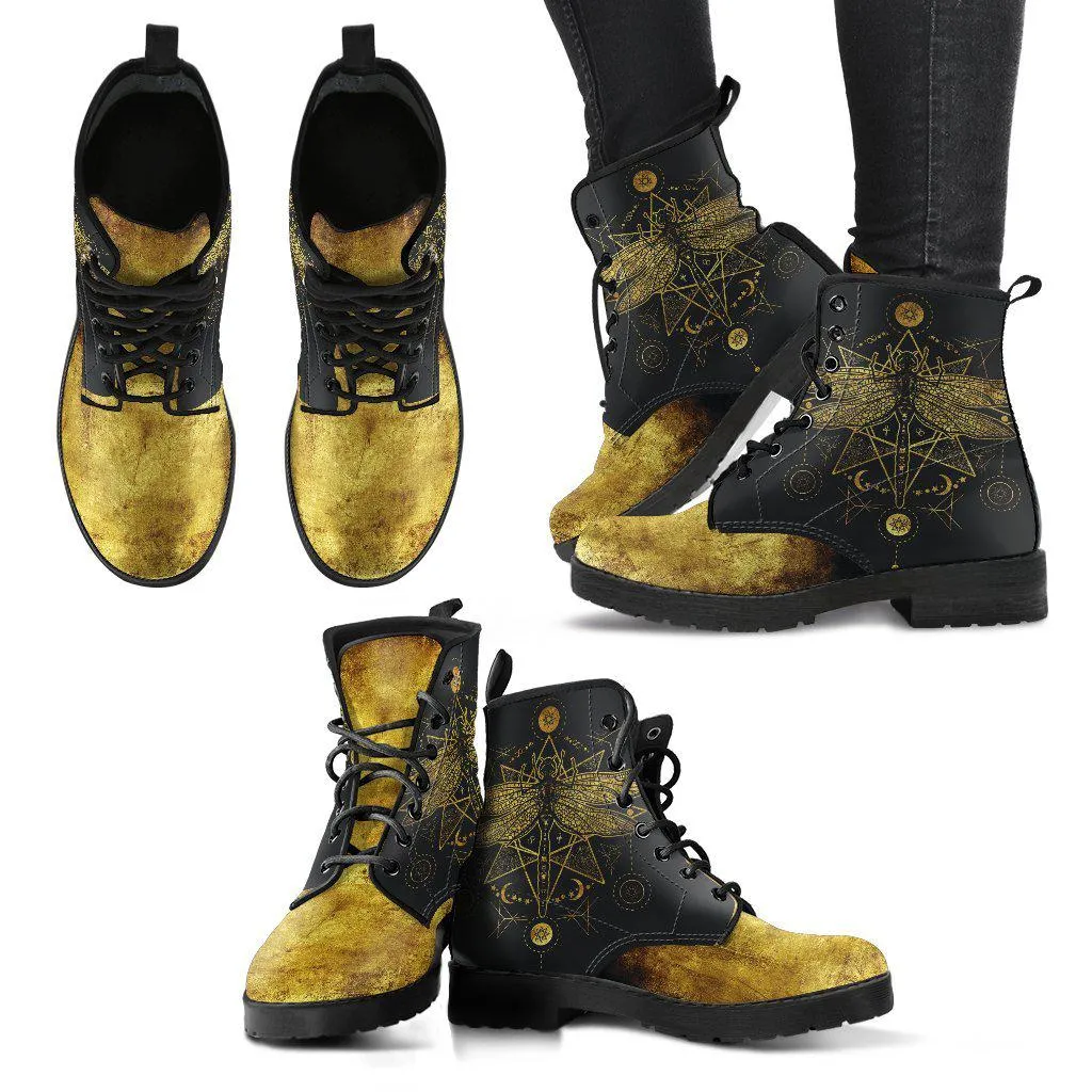 Gold Dragonfly Leather Boots for Women