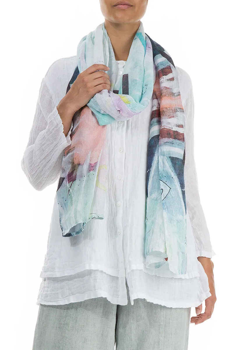 Soft Linen Scarf with Graffiti Print