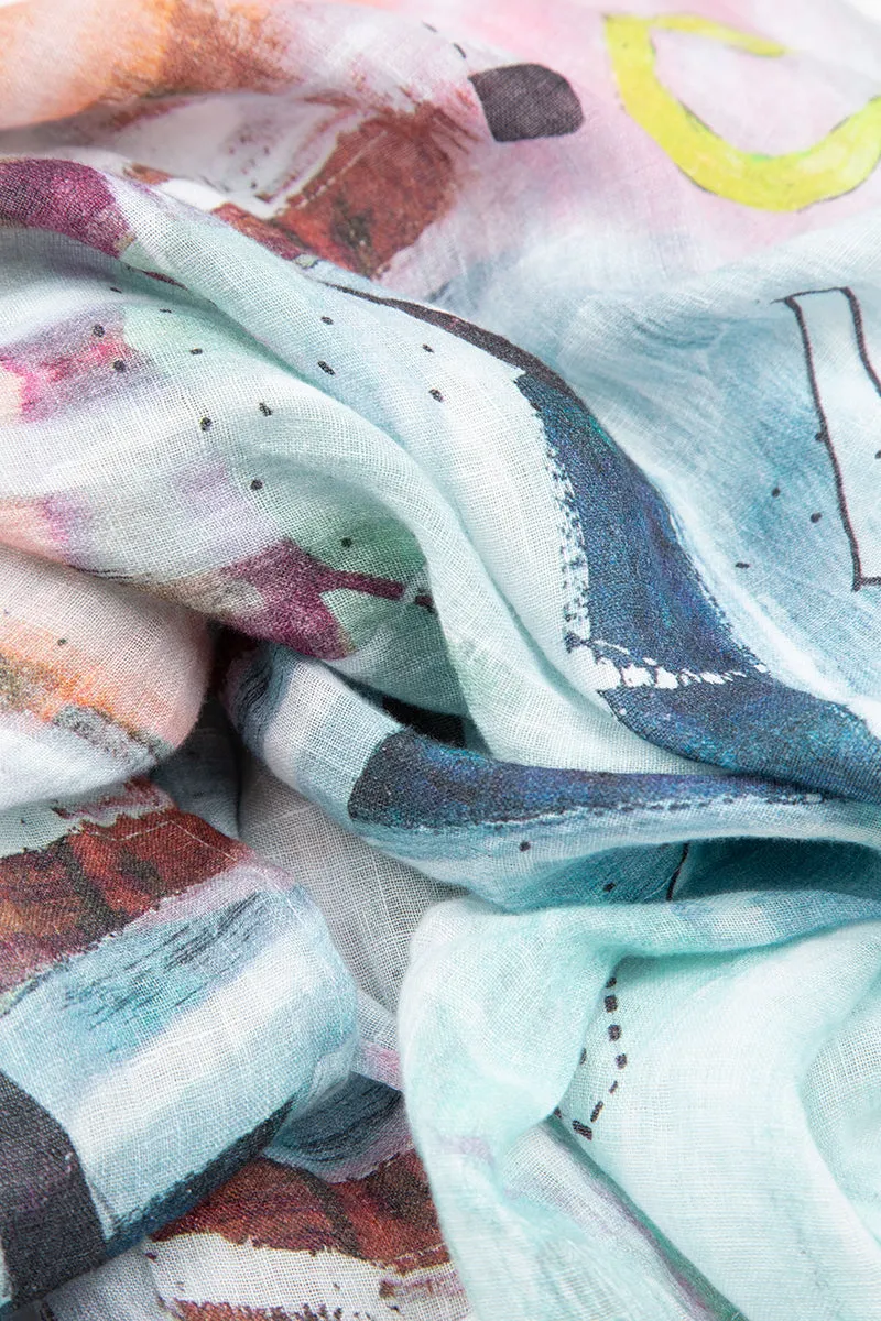 Soft Linen Scarf with Graffiti Print