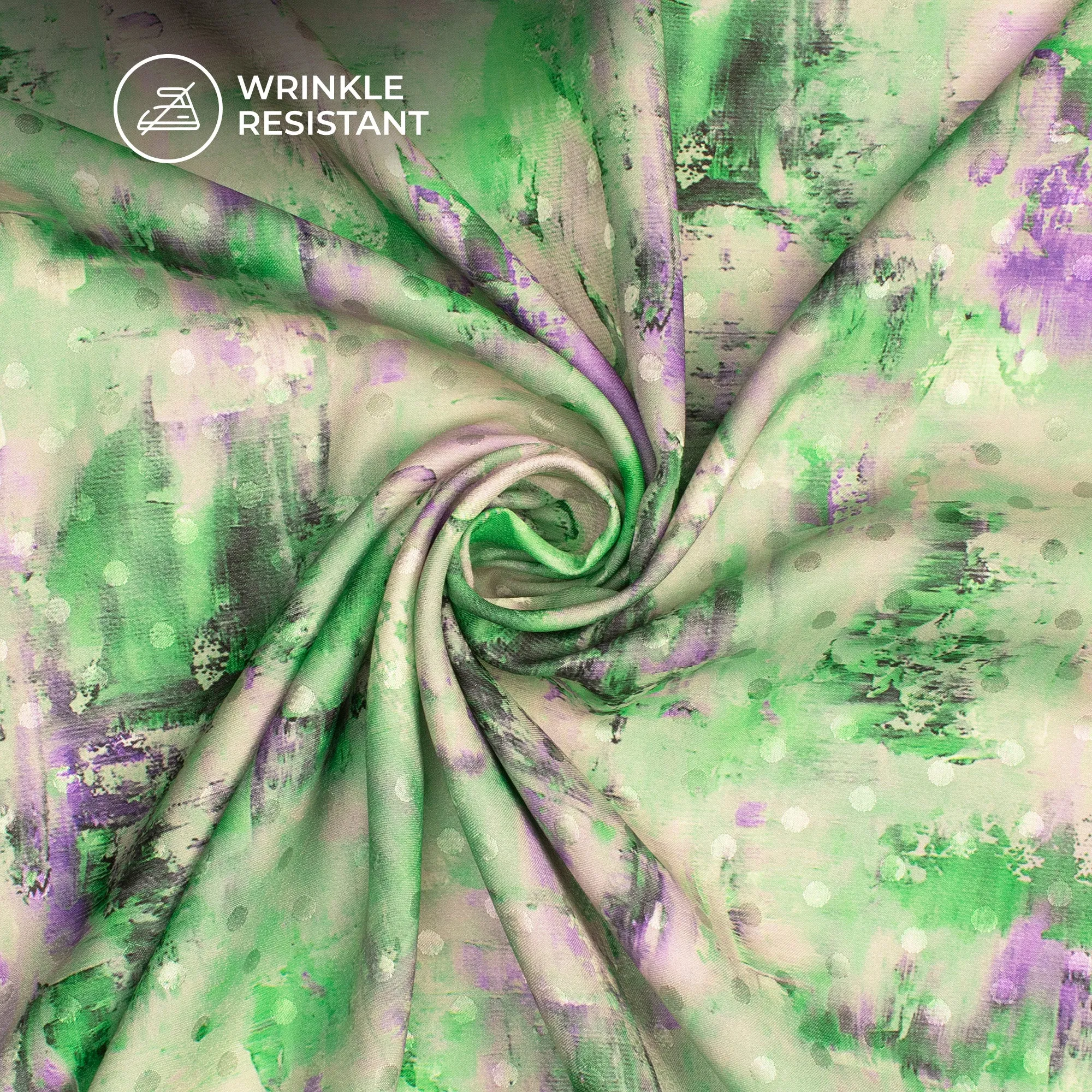 Green Tie Dye Jacquard Satin Fabric - 56 Width