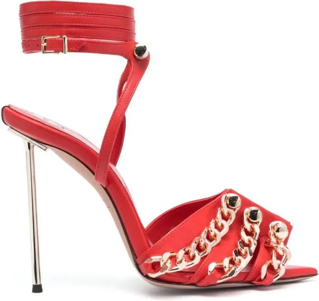 Red 120mm Chain-Link Detail Sandals by HARDOT