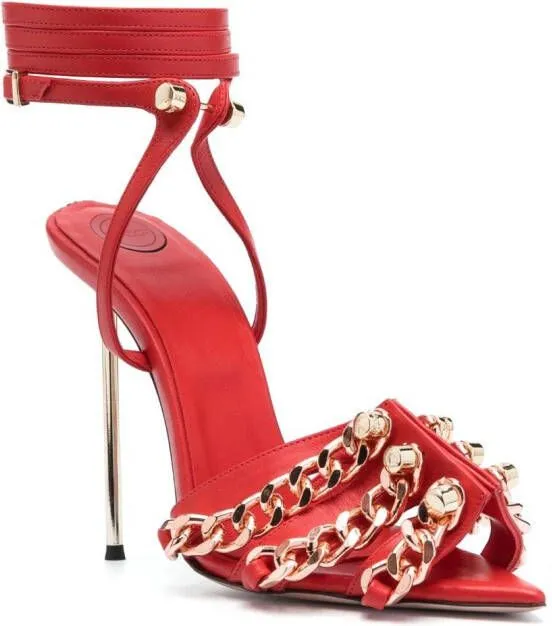 Red 120mm Chain-Link Detail Sandals by HARDOT