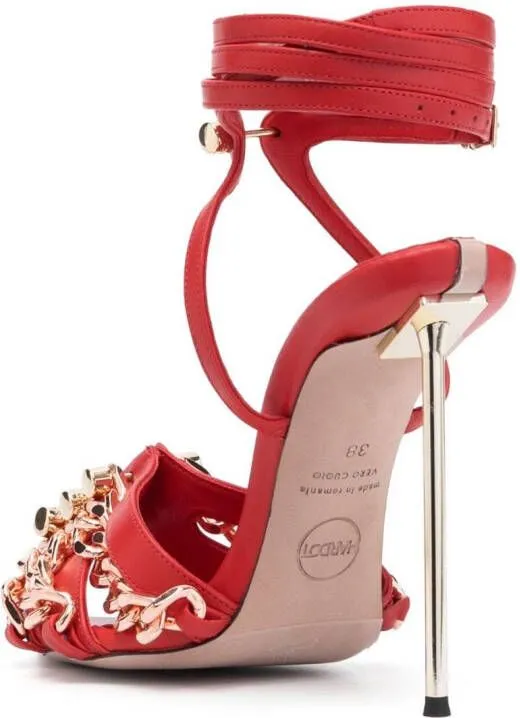 Red 120mm Chain-Link Detail Sandals by HARDOT