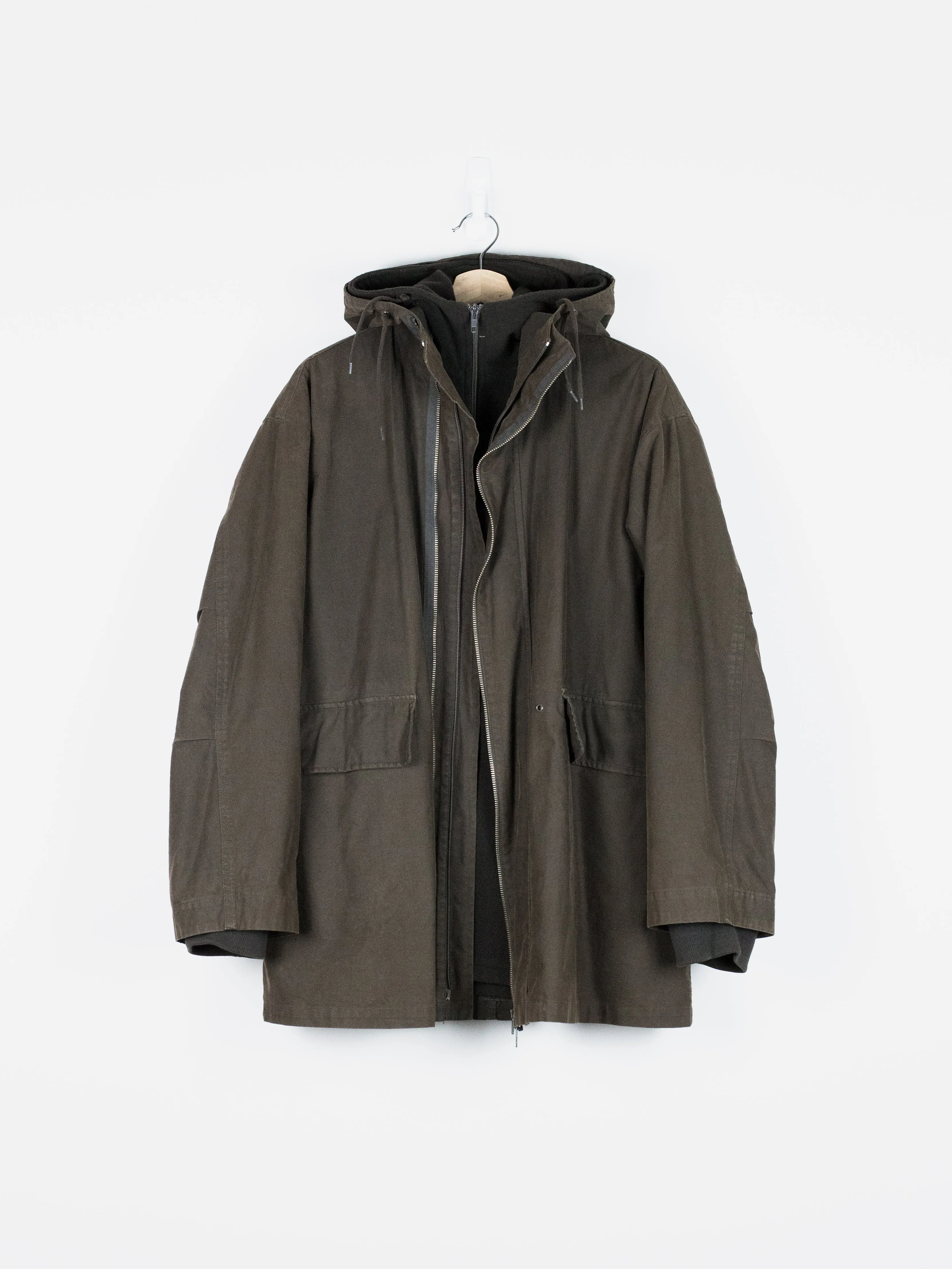 Helmut Lang Autum Winter 1998 Military Parka with Detachable Fleece Lining.