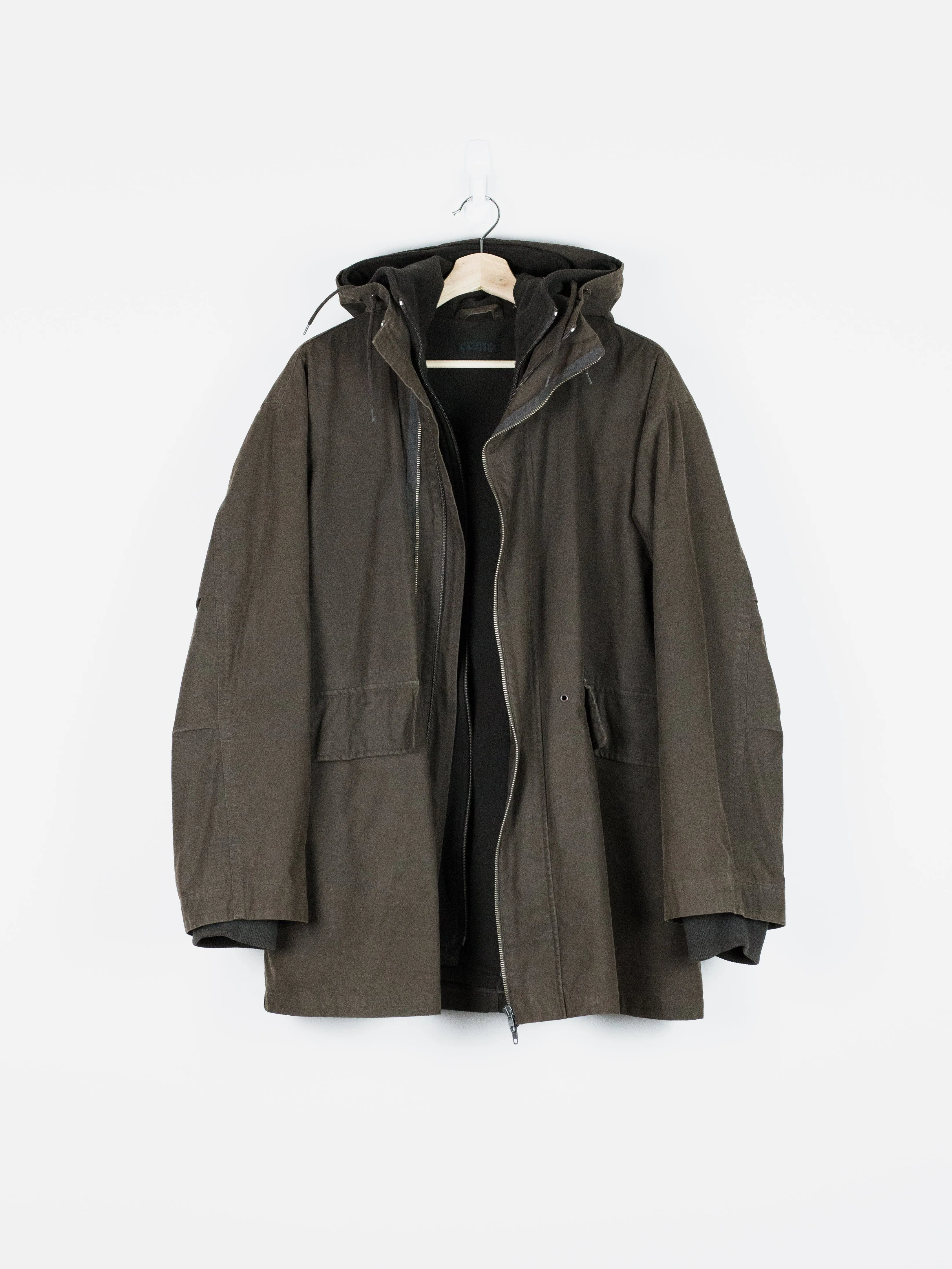 Helmut Lang Autum Winter 1998 Military Parka with Detachable Fleece Lining.