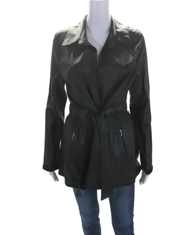 In Transit Collared Long Sleeves Tie Waist Leather Jacket for Women