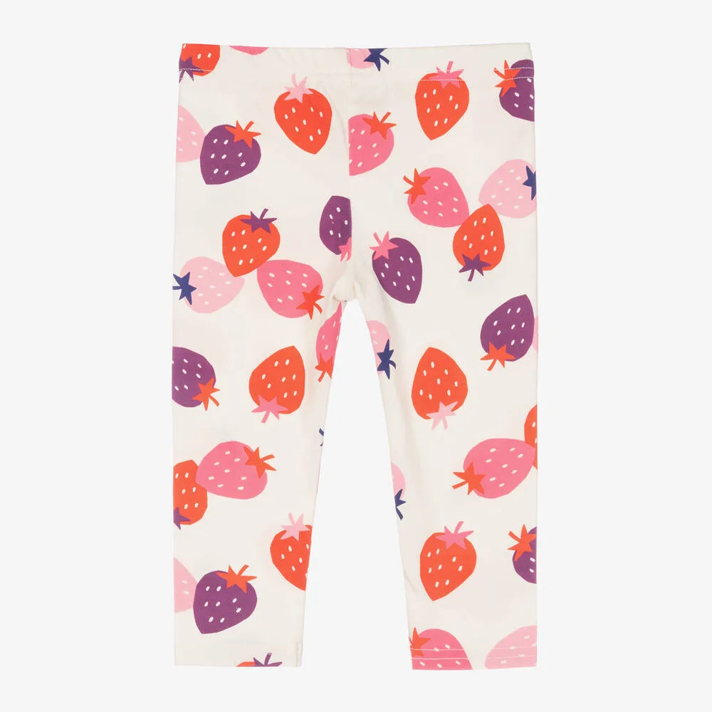 Ivory & Pink Strawberry Leggings for Girls