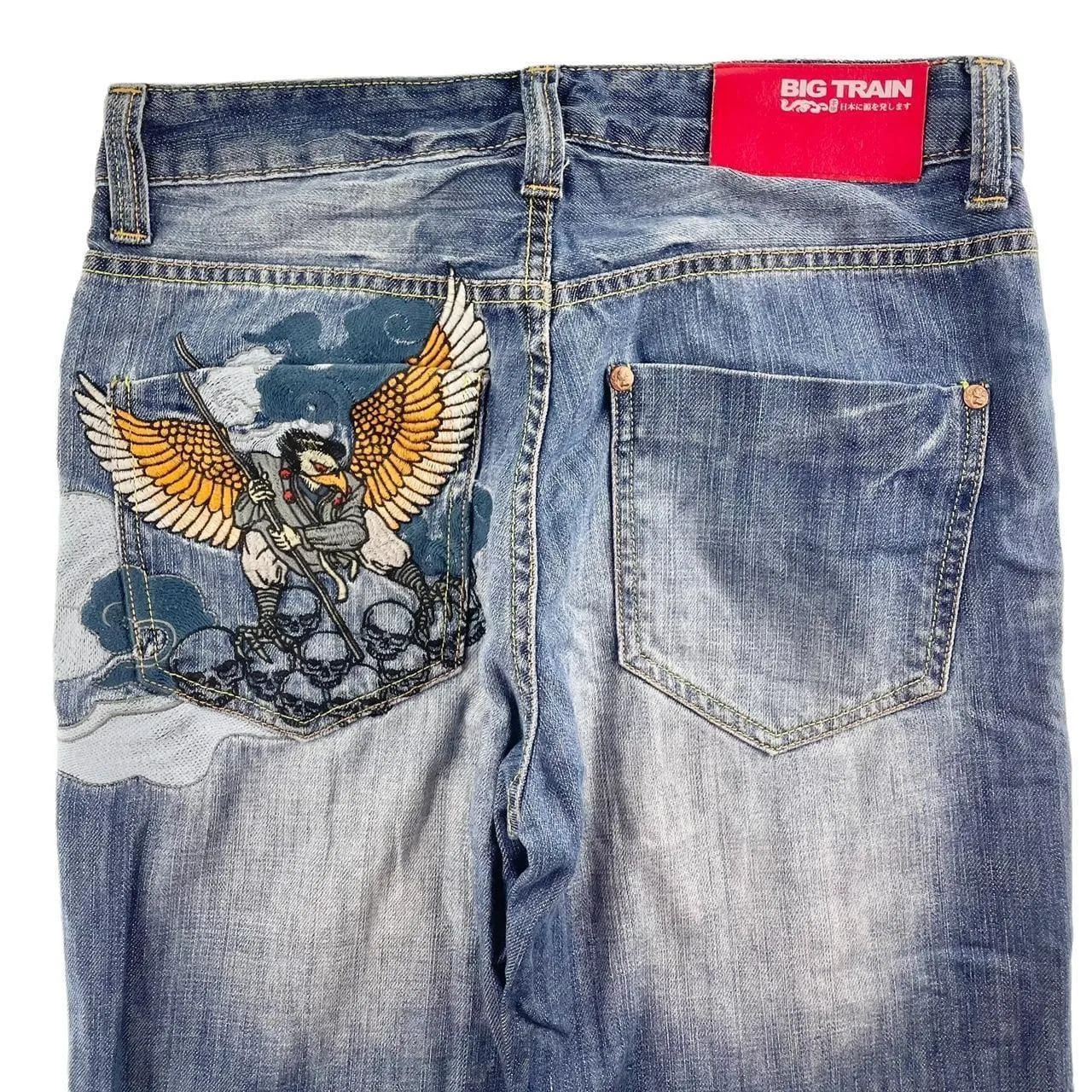 Japanese denim jeans trousers with vintage Eagle design in size W32