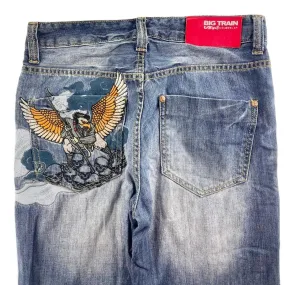 Japanese denim jeans trousers with vintage Eagle design in size W32