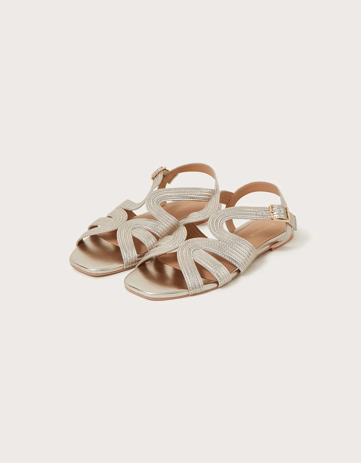 Leather Crossover Metallic Flat Sandals in Gold