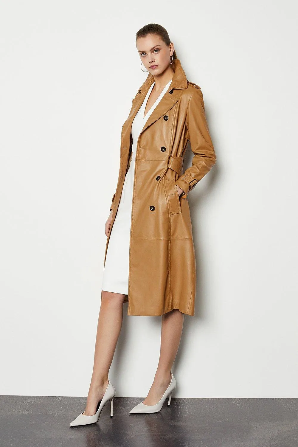 Karen Millen Trench Coat in Leather