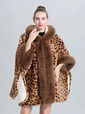 Leopard Print Women's Poncho Coat with Hood: Winter Outerwear 2024