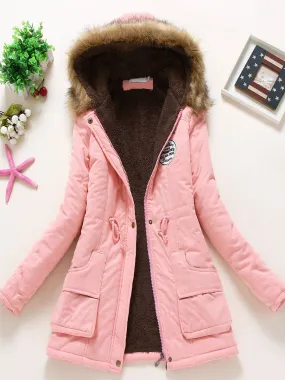 Light Pink Hooded Cotton Winter Coats for Women - Outerwear