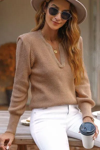 Long Sleeve Sweater with Notched Detail by Susan