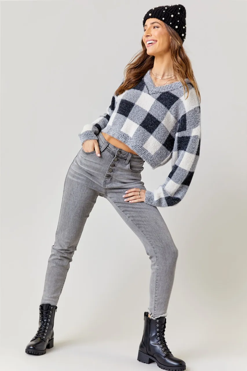 Loriee Buffalo Check Fuzzy Sweater Women's Fashion