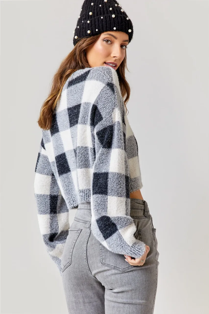 Loriee Buffalo Check Fuzzy Sweater Women's Fashion