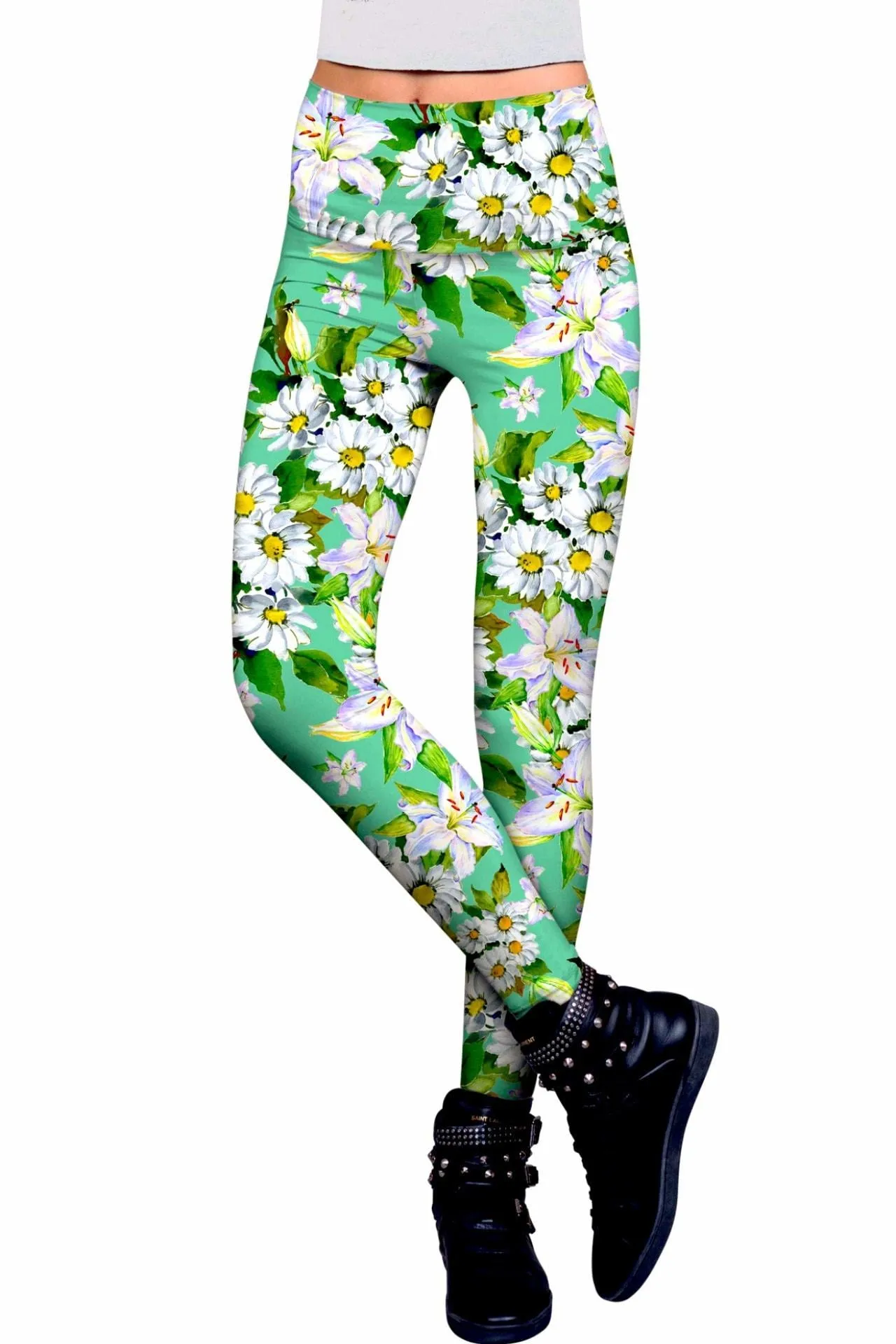 Lucy Green Women's Eco Leggings with Flower Party Performance