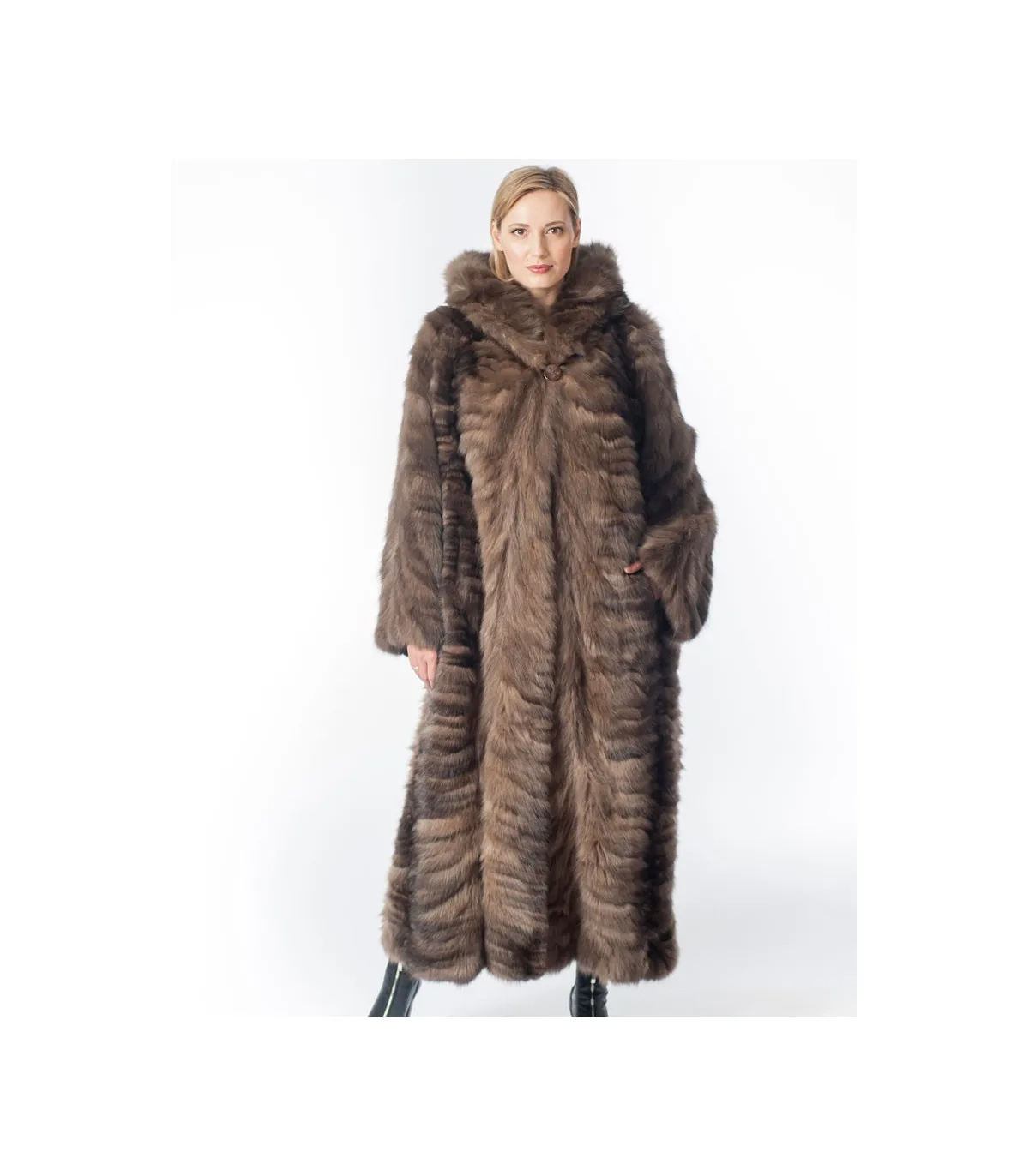 Luna Sable Fur Coat with Hood: FurHatWorld