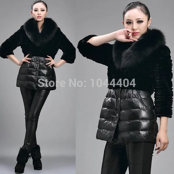 Luxury Women's Fox Faux Fur Leather Jacket - Long Sleeve Coat