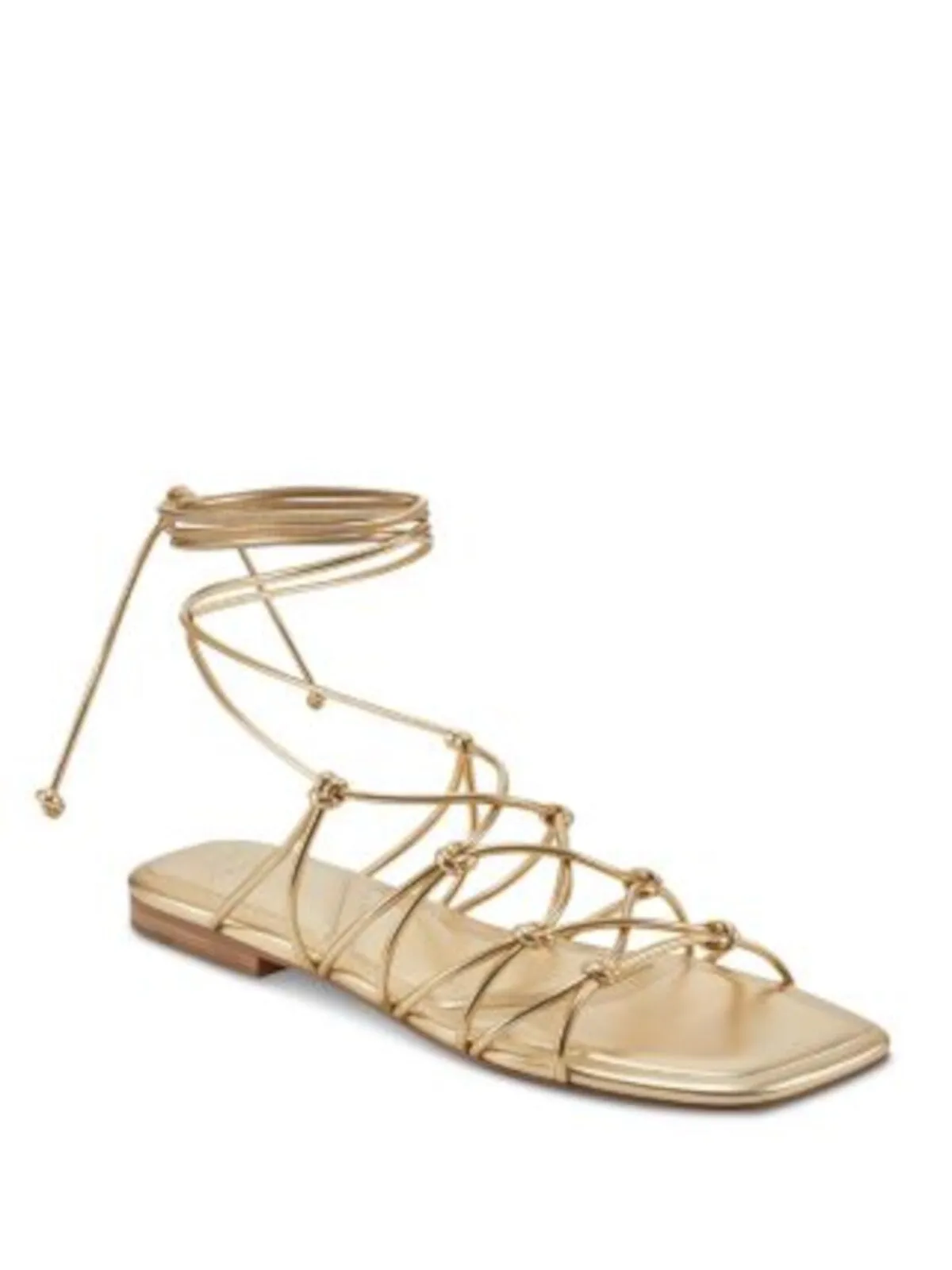 MARC FISHER LTD Women's Gold Ankle Wrap Gladiator Sandals Square Toe Lace-Up Strappy Shoes