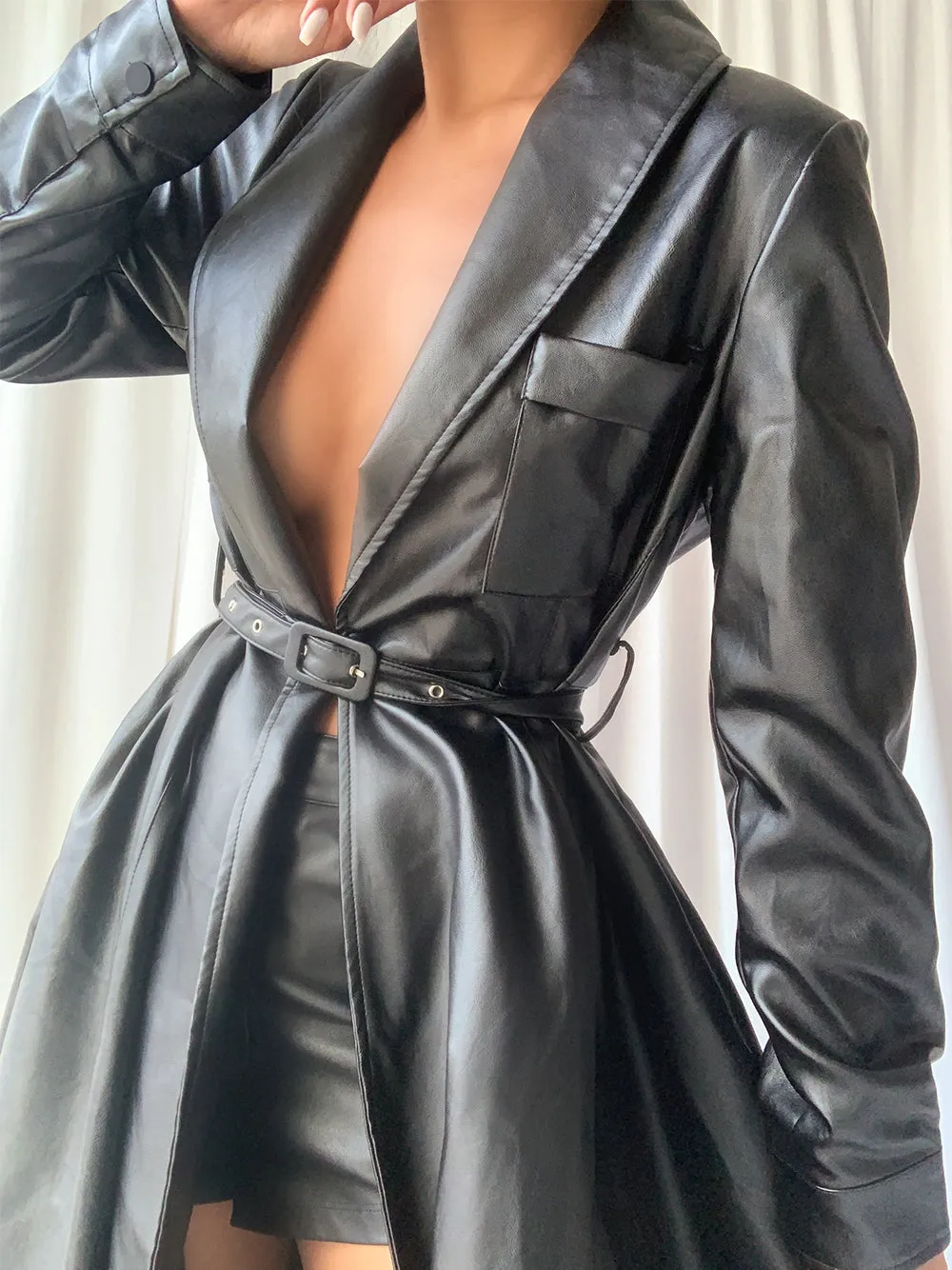 Maxi Leather Trench Coat by HOUDA.