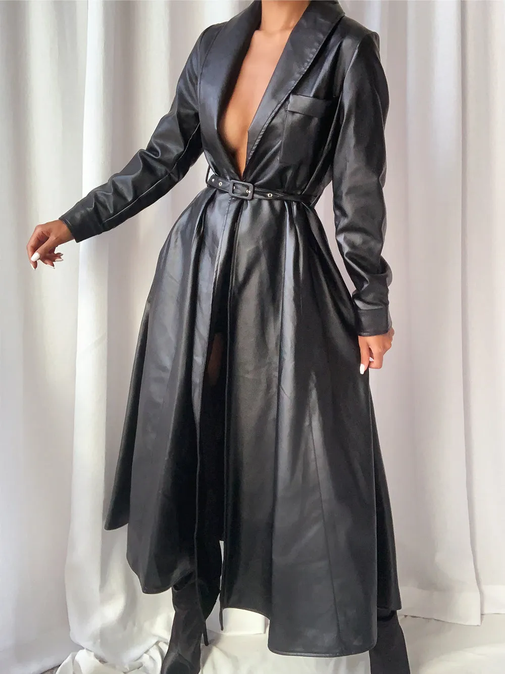 Maxi Leather Trench Coat by HOUDA.