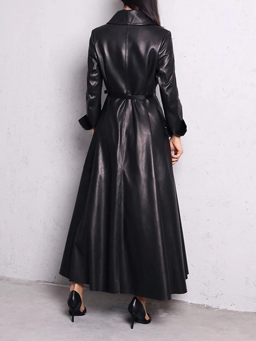 Maxi Leather Trench Coat by HOUDA.